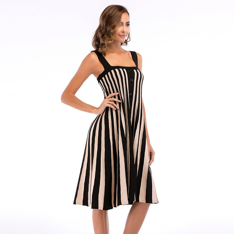 Damen Midikleid mit buntem Streifenmuster und knöpfbarer Front W&W Mode