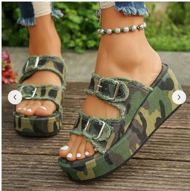 W&W Mode Denim-Sandalen mit Schnalle