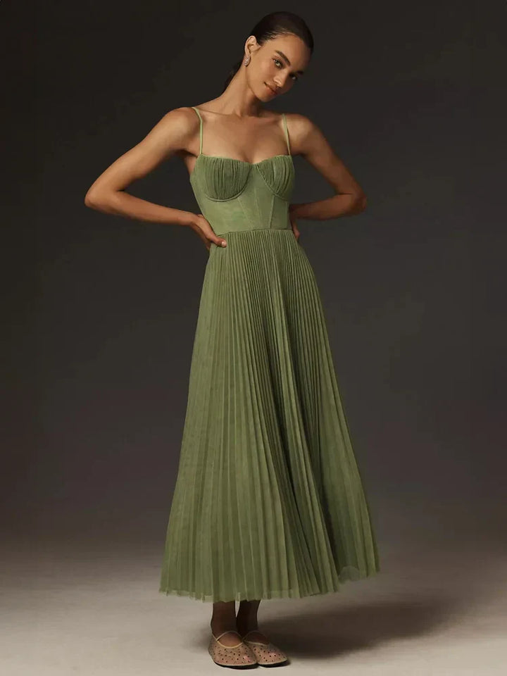 Damen Korsett-Midikleid mit strukturiertem Oberteil und Plisseerock