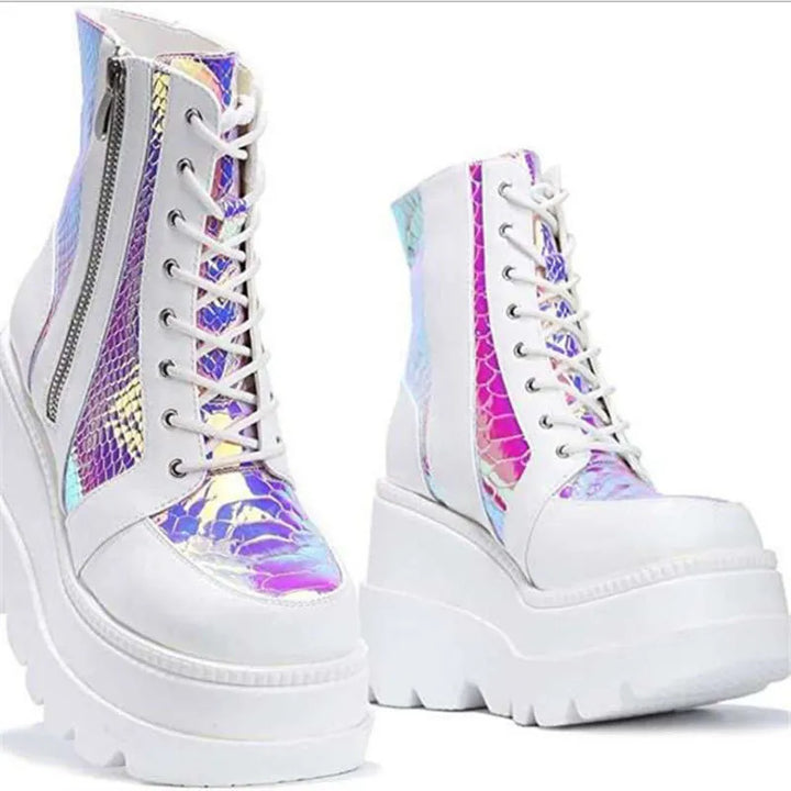 W&W Mode | Colorblock Schnürstiefel mit hohem Absatz
