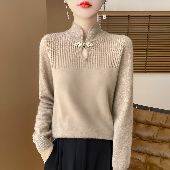 W&W Mode | Eleganter Merino-Wollpullover im chinesischen Stil