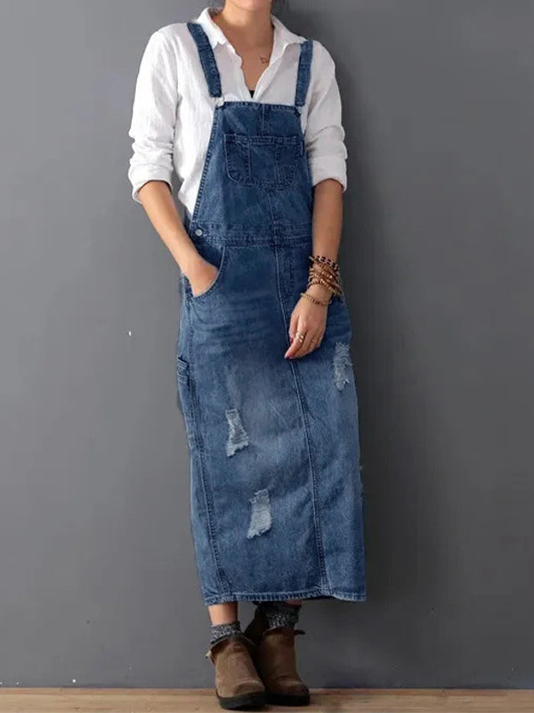 W&W Mode | Lässig Latzhose Kleid mit Rückenschlitz und Taschen