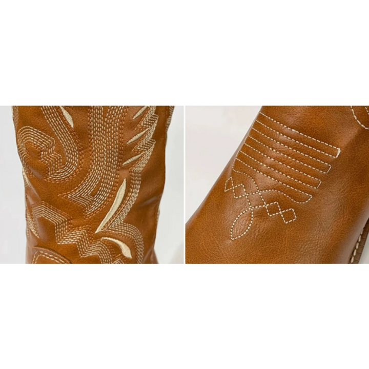 W&W Mode | Western Stil Stiefel Damen mit Spitzem Kopf und Blockabsatz, Cowboy Stiefel Damen