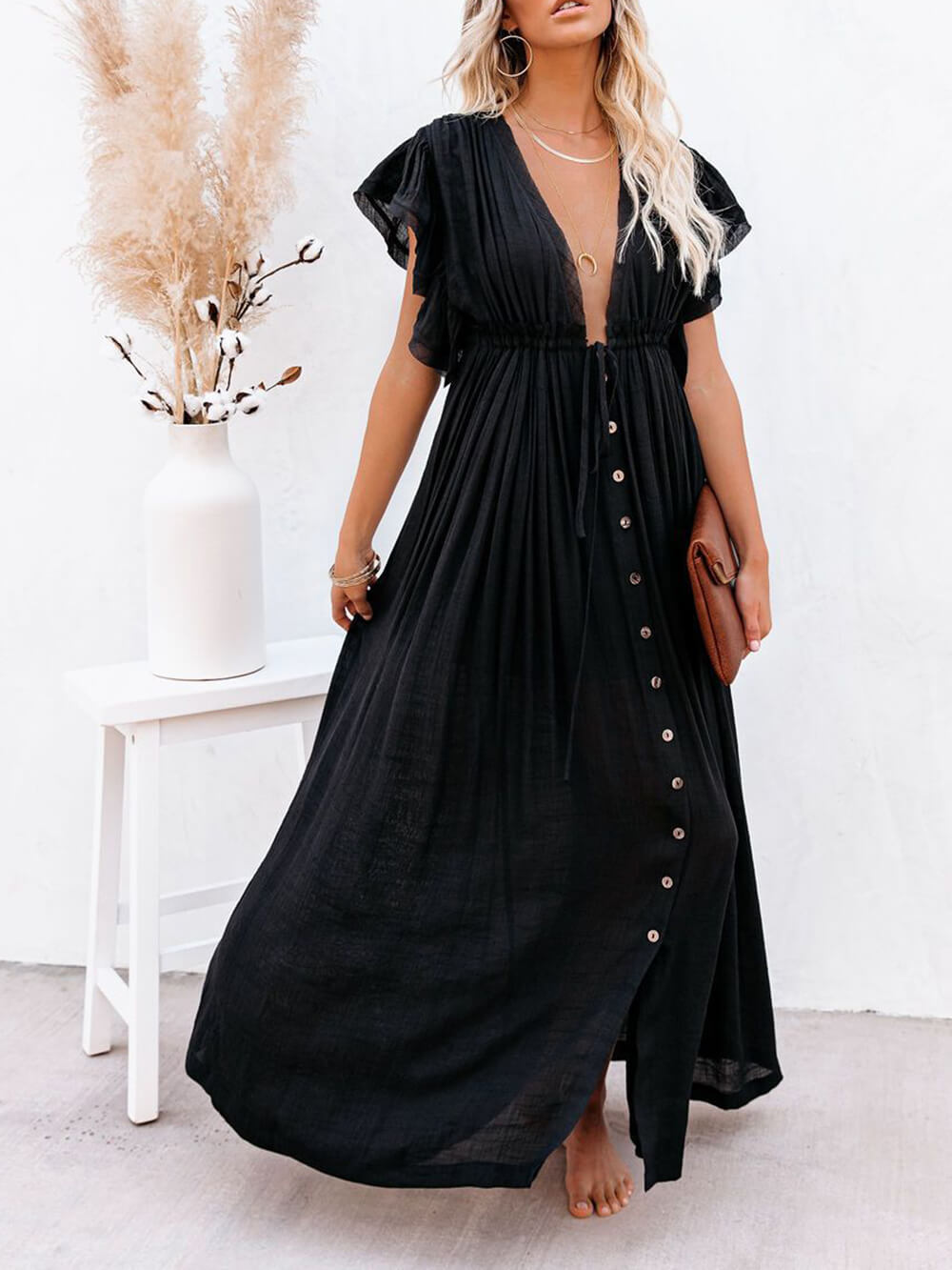W&W Mode | Stil Maxi Kleid mit Flatterärmeln für Frauen