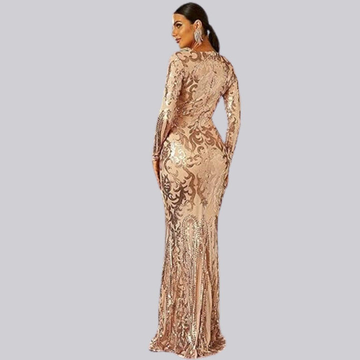 Damen Abendkleid mit langen Ärmeln und Pailletten