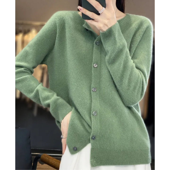 W&W Mode | Merinowolle Damen O-Ausschnitt Strickjacke Kaschmirpullover