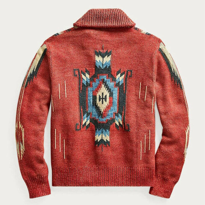 W&W Mode | Herren Jacquard Strickjacke Im Weinlese Stil