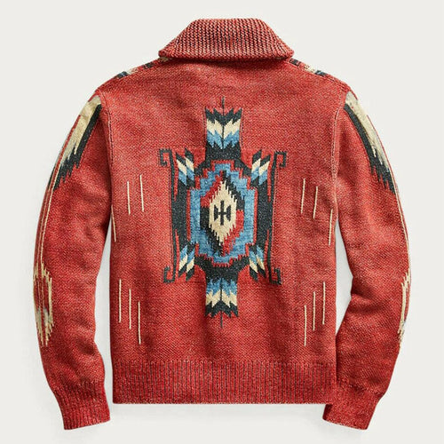 W&W Mode | Herren Jacquard Strickjacke Im Weinlese Stil