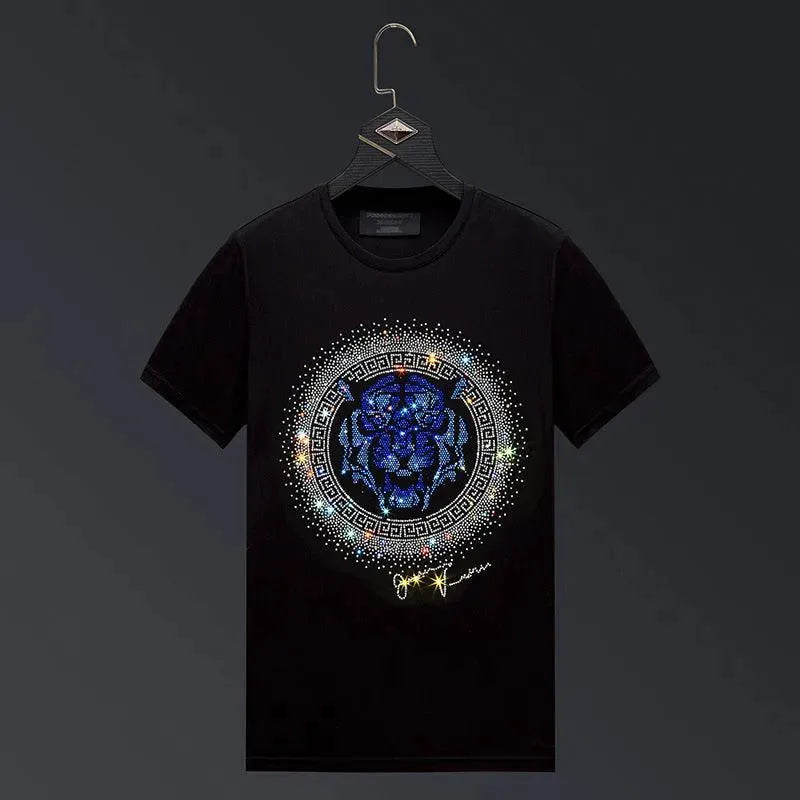Herren-T-Shirt mit Tigerkopf-Motiv und Strassverzierung