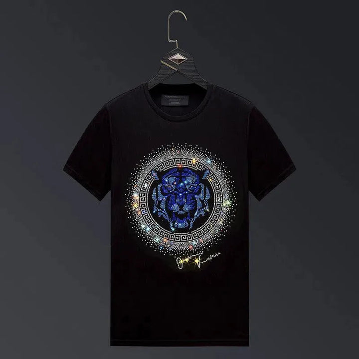 Herren-T-Shirt mit Tigerkopf-Motiv und Strassverzierung