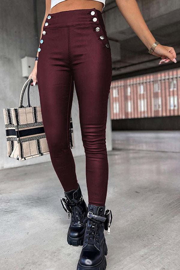 W&W Mode | Jingle High Rise Knopf Faux Leder Leggings
