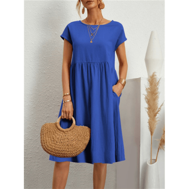 W&W Mode | Damen Baumwoll Leinen Midi Kleid