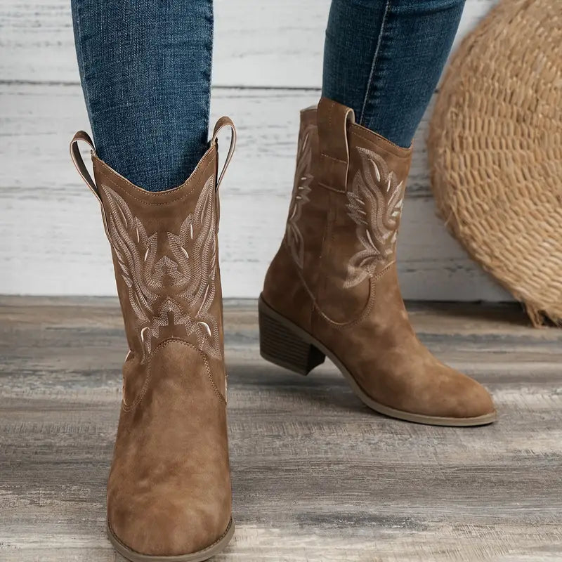 Retro-Stiefel mit dickem Absatz