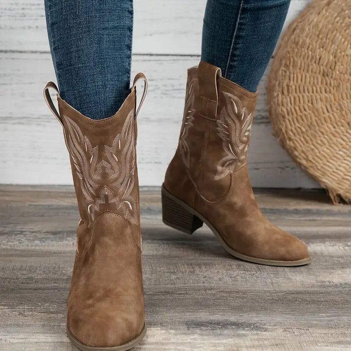 Retro-Stiefel mit dickem Absatz