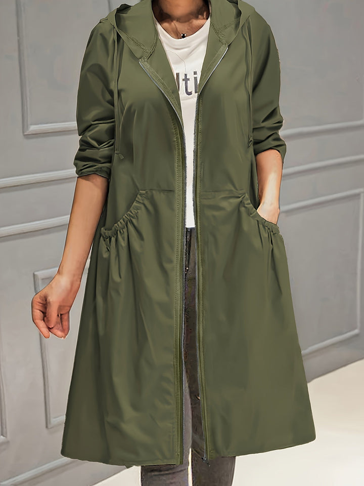 W&W Mode | Damen Lässig Lange Jacke Mit Kapuze Und Reißverschluss