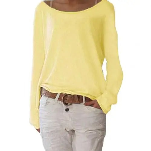 Damen Strick-Langarmshirt mit lockerem Schnitt und Rundhalsausschnitt