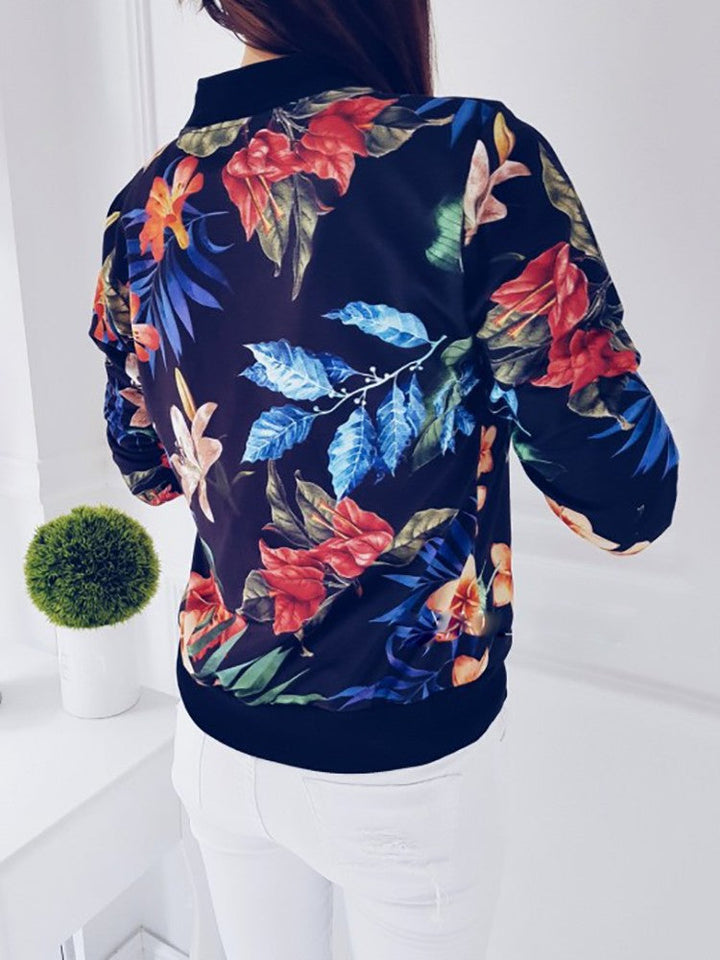Damen Bomberjacke mit floralem Druck und elastischen Bündchen W&W Mode