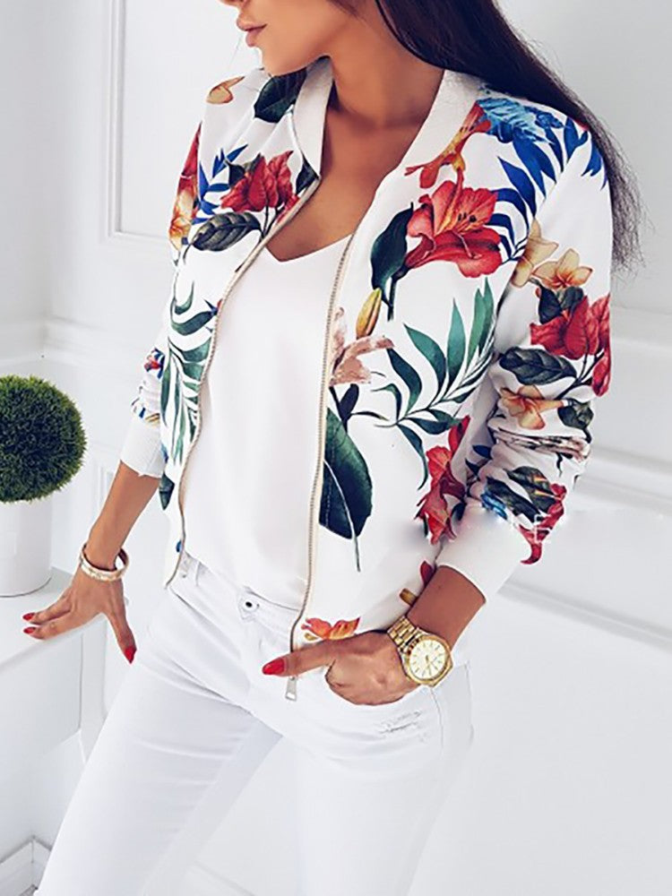 Damen Bomberjacke mit floralem Druck und elastischen Bündchen W&W Mode