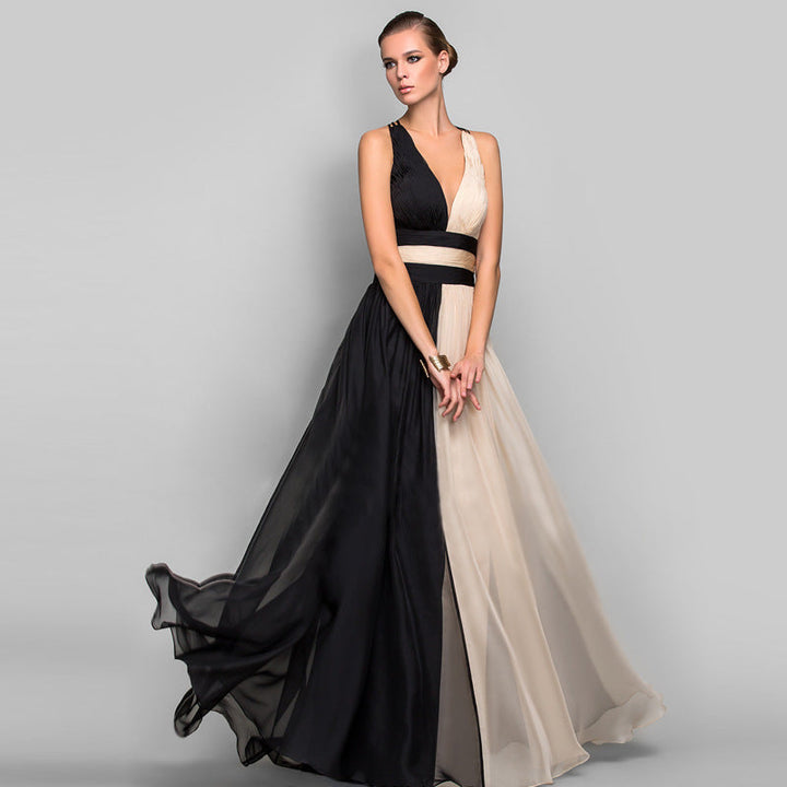 W&W Mode | V-Ausschnitt Ärmelloses Farbblockkleid
