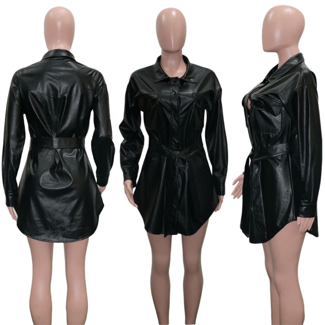 W&W Mode | Kunstleder-Hemdkleid mit Gürtel