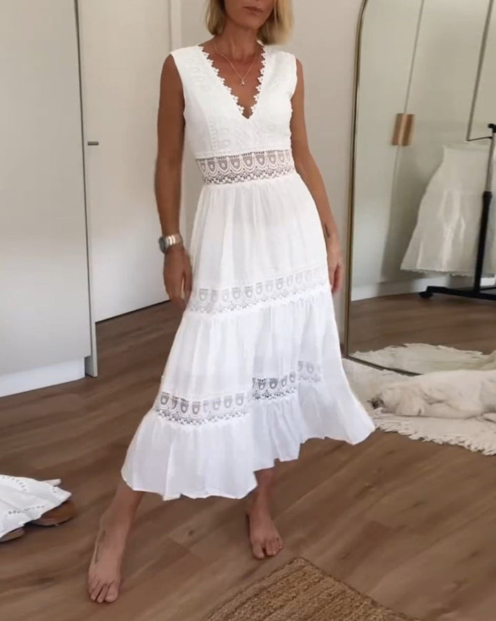 W&W Mode | Ärmelloses Spitzen Midi Kleid Für Damen