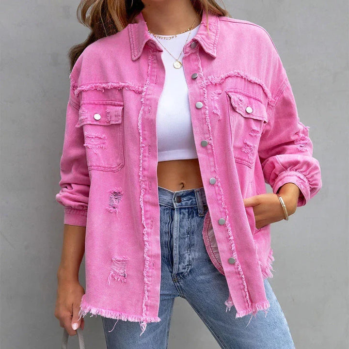 W&W Mode Frühlingsjacke | Moderne Damenjacke aus Denim mit rohen Kanten