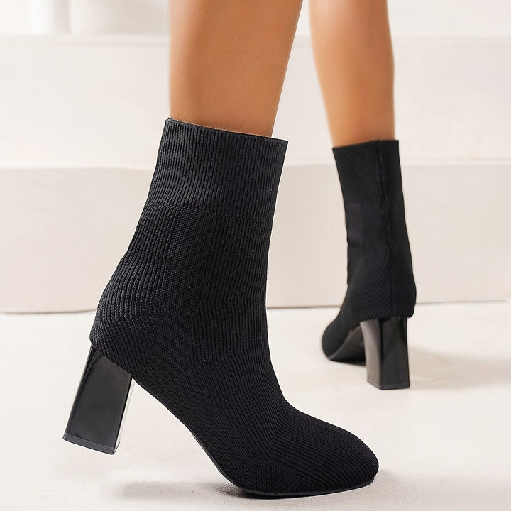 W&W Mode | Strickstiefel Mit Halbhohem Schaft Und Blockabsatz