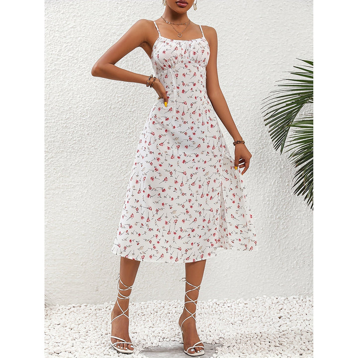 Damen-Hosenträgerkleid mit Polka-Dot-Muster und seitlichem Schlitz