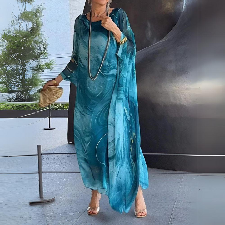 W&W Mode | Kaftan Kleid Fließender Leichter Stoff Eleganter Lockerer Schnitt Breite Ärmel