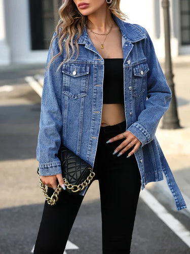 W&W Mode - Damen Denim-Mantel Mit Klappentaschen