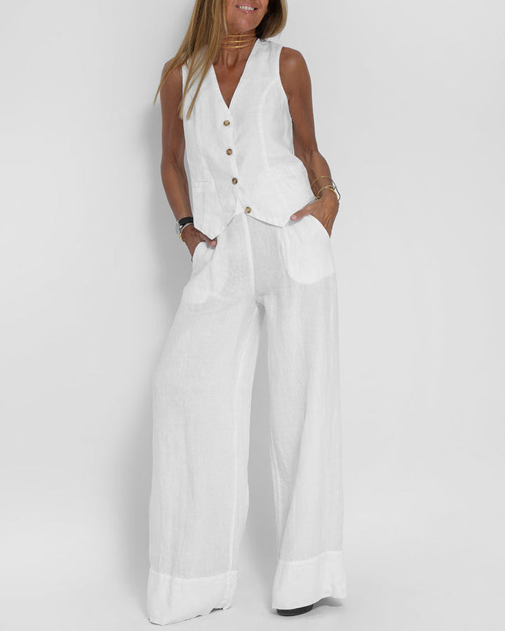 W&W Mode | Damen Elegantes 2-teiliges Leinenset