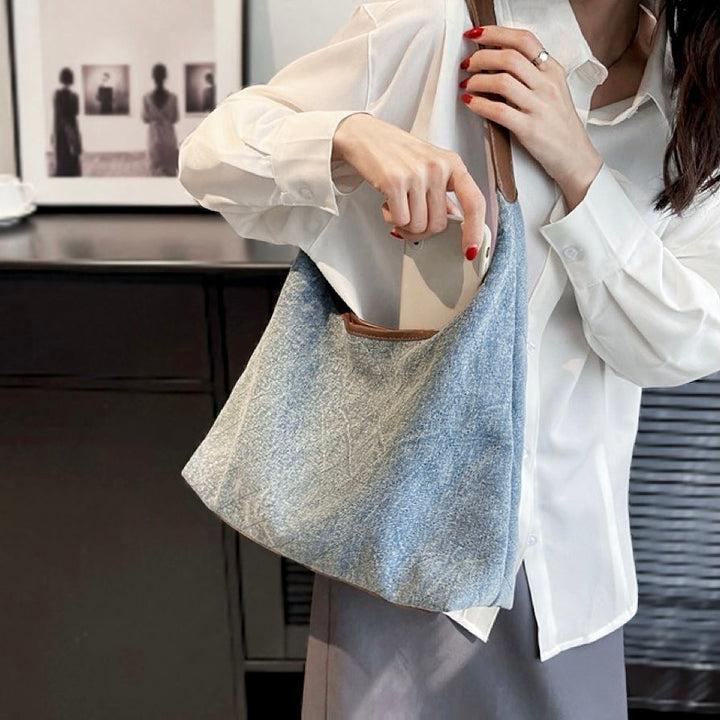 Damen-Umhängetasche aus Denim mit Rautenmuster