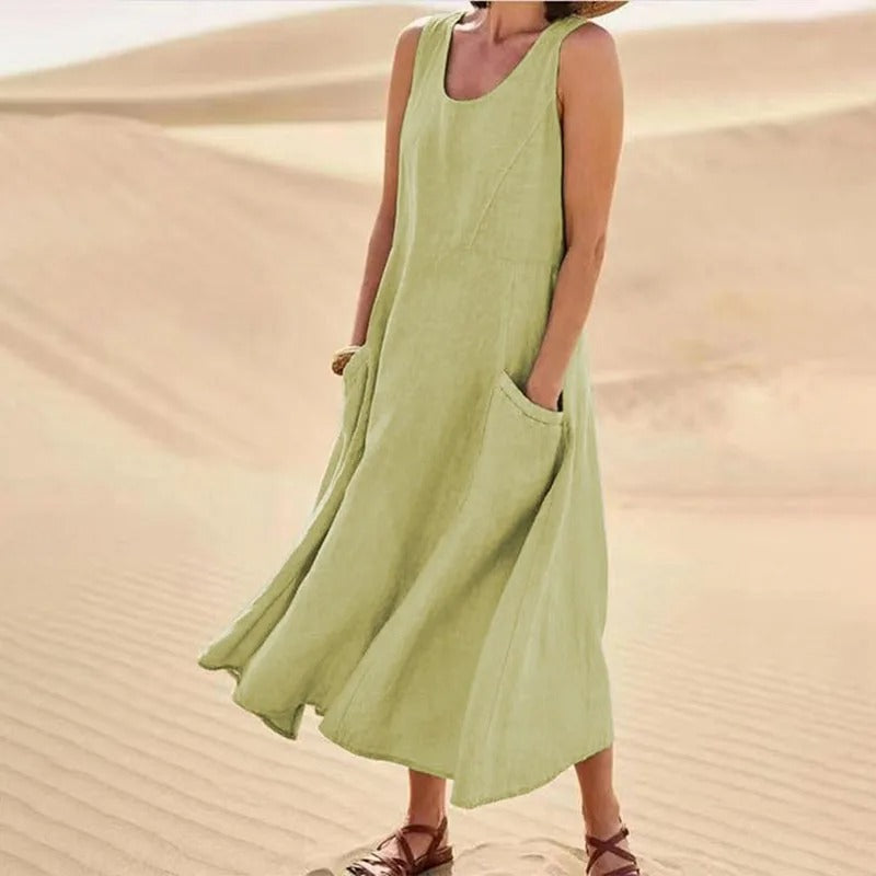 W&W Mode | Ärmelloses Leinenkleid mit Taschen für Damen