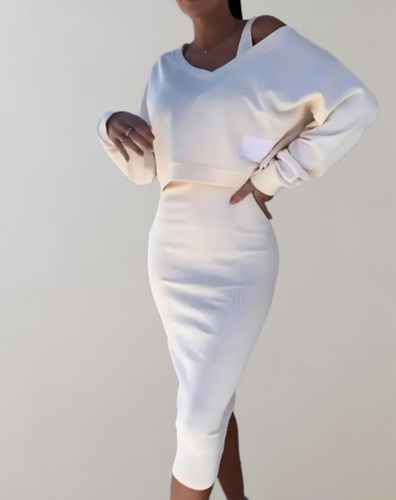 W&W Mode | 3-teiliges Strick-Set - V-Ausschnitt Top und Midi-Rock für Damen