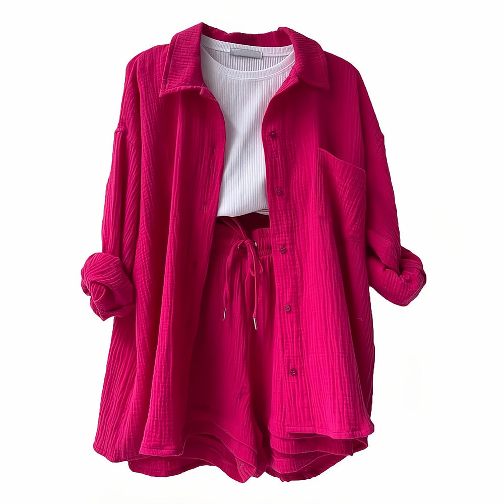 W&W Mode | Sonnenschutz-Shirt-Set für Damen (Langarmshirt + Shorts)
