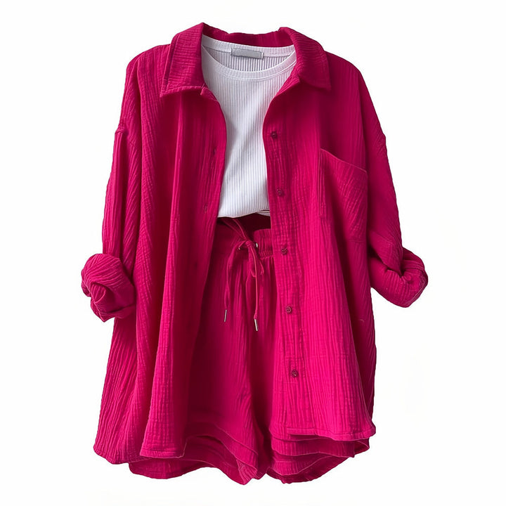 W&W Mode | Sonnenschutz-Shirt-Set für Damen (Langarmshirt + Shorts)