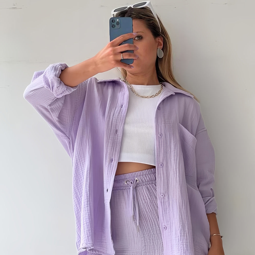 W&W Mode | Sonnenschutz-Shirt-Set für Damen (Langarmshirt + Shorts)