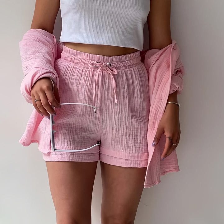 W&W Mode | Sonnenschutz-Shirt-Set für Damen (Langarmshirt + Shorts)