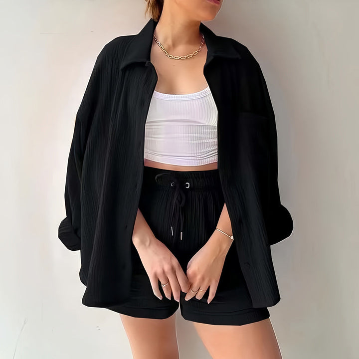 W&W Mode | Sonnenschutz-Shirt-Set für Damen (Langarmshirt + Shorts)