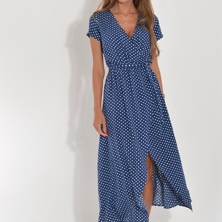 W&W Mode | bedrucktes V-Ausschnitt Sommerkleid mit Schlitz