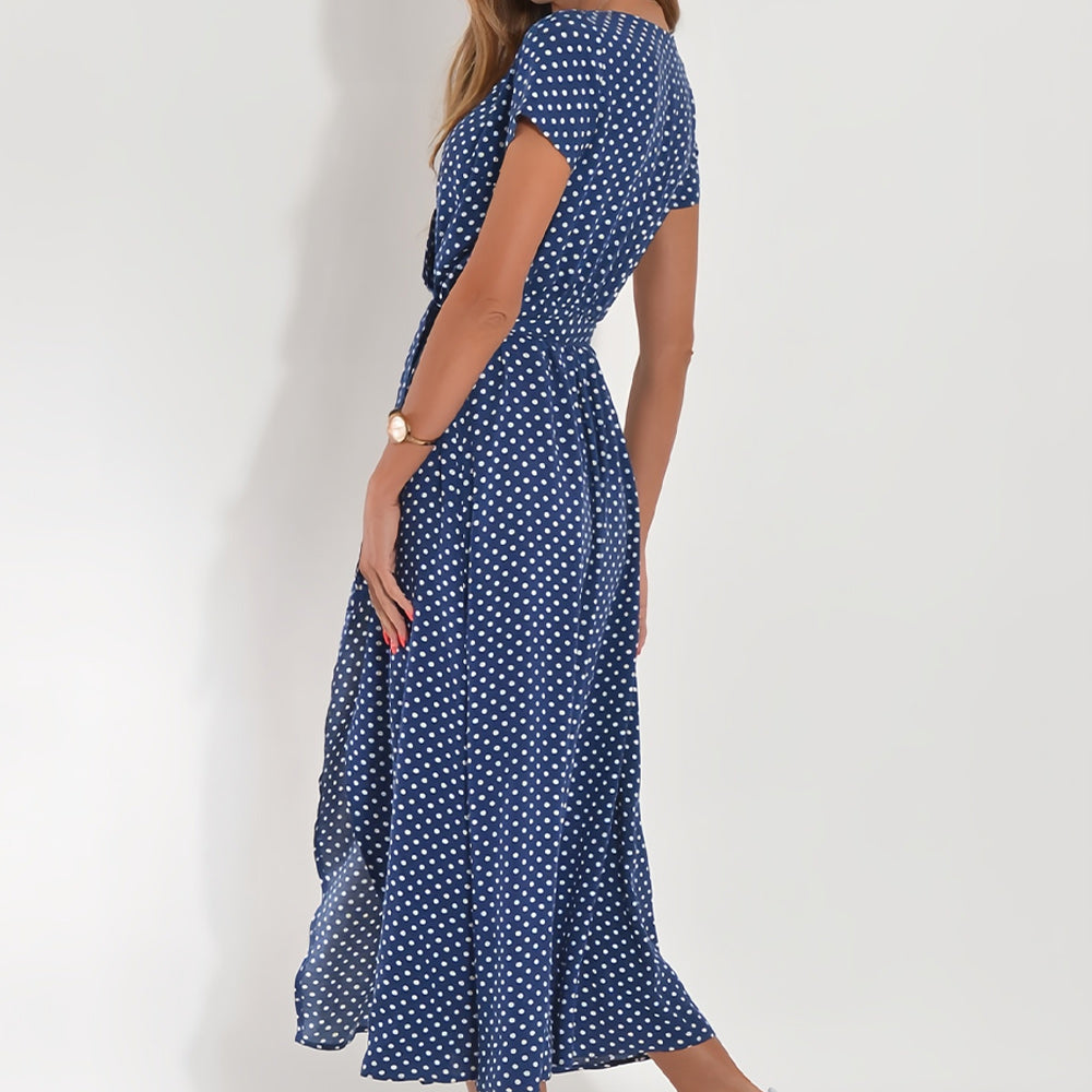 W&W Mode | bedrucktes V-Ausschnitt Sommerkleid mit Schlitz