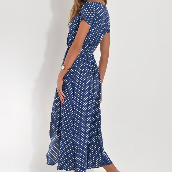 W&W Mode | bedrucktes V-Ausschnitt Sommerkleid mit Schlitz