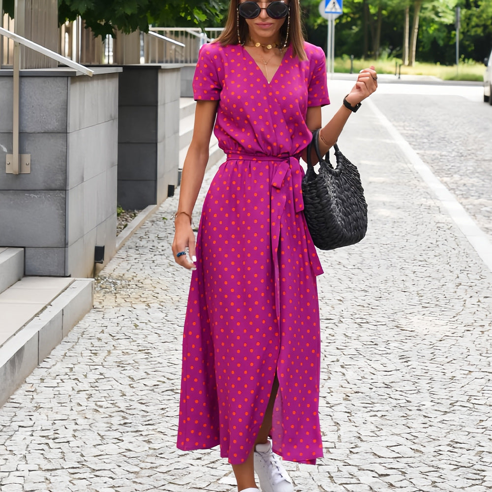 W&W Mode | bedrucktes V-Ausschnitt Sommerkleid mit Schlitz