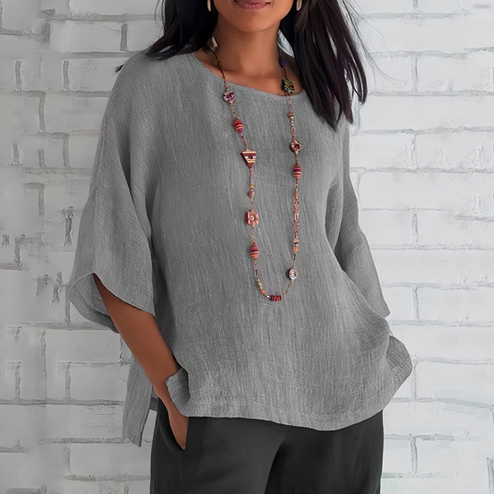 W&W Mode | Rosafarbenes, lockeres Rundhals-Shirt mit 3/4-Ärmeln für Damen