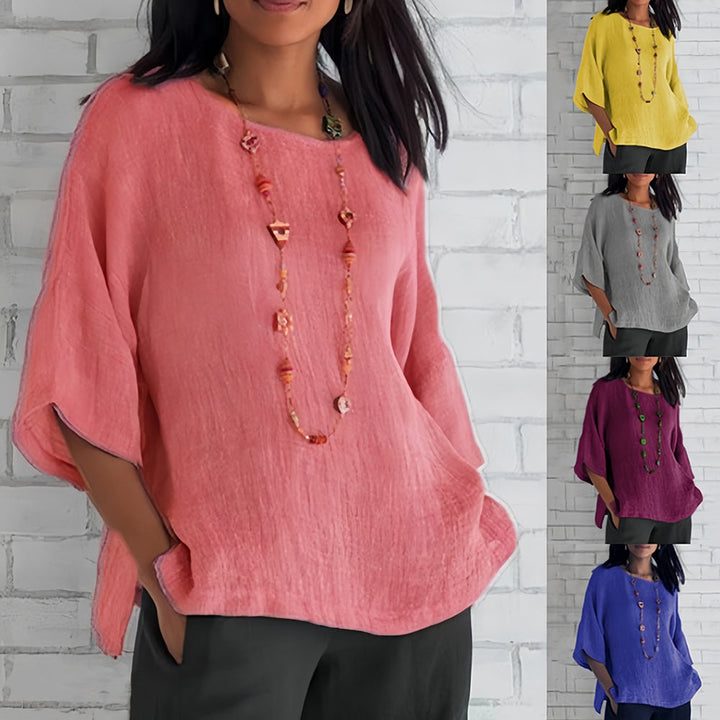 W&W Mode | Rosafarbenes, lockeres Rundhals-Shirt mit 3/4-Ärmeln für Damen
