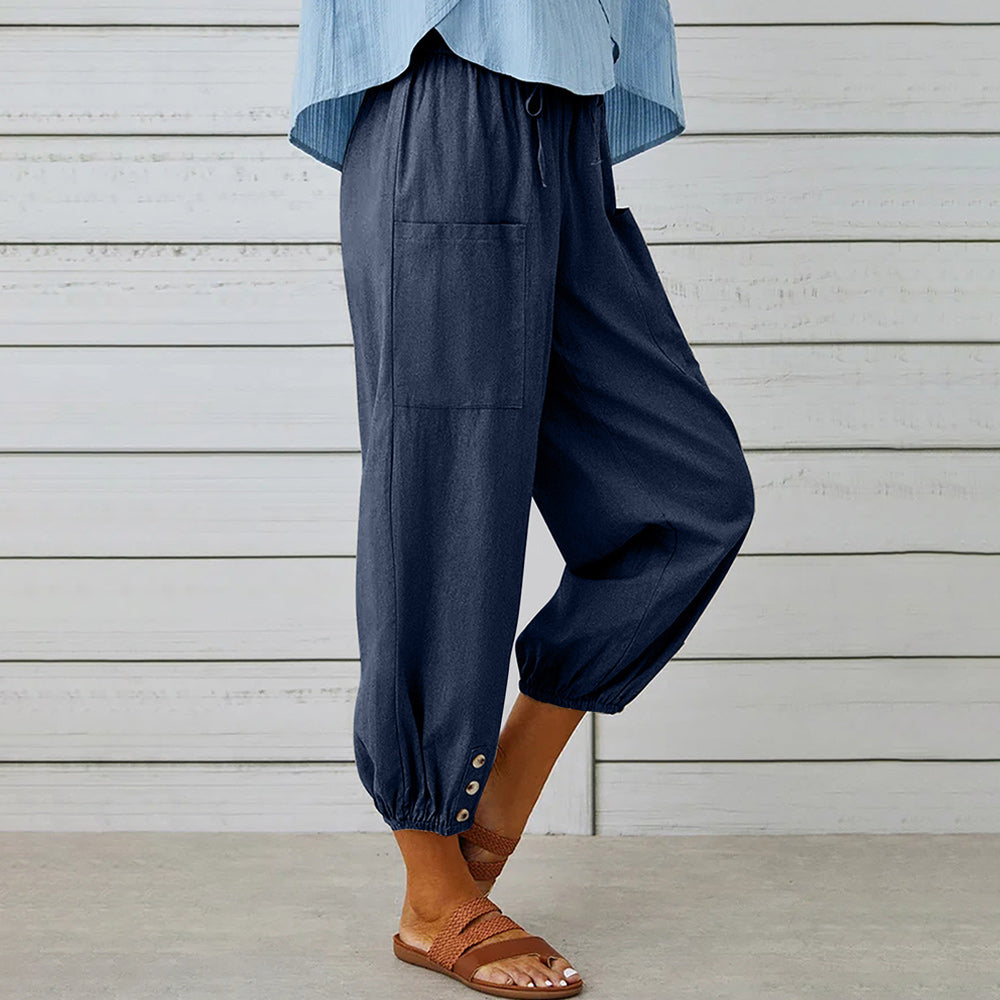 W&W Mode | kurze Damen-Overalls aus Baumwolle und Leinen mit Taschen und Knöpfen