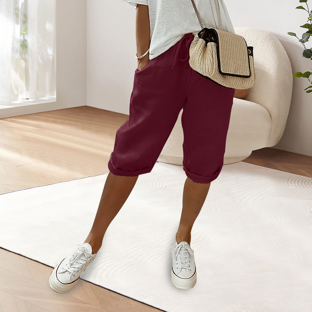W&W Mode | Baumwolle Leinen Elastische Taille Freizeithosen