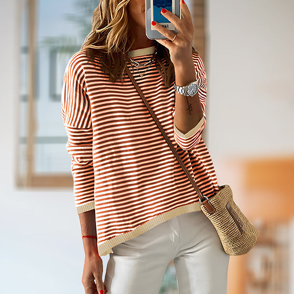 W&W Mode | Gestreiftes, Lockeres und Vielseitiges Langarm-Strickpullover-Top für Damen
