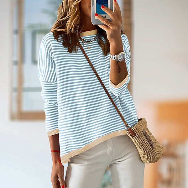 W&W Mode | Gestreiftes, Lockeres und Vielseitiges Langarm-Strickpullover-Top für Damen