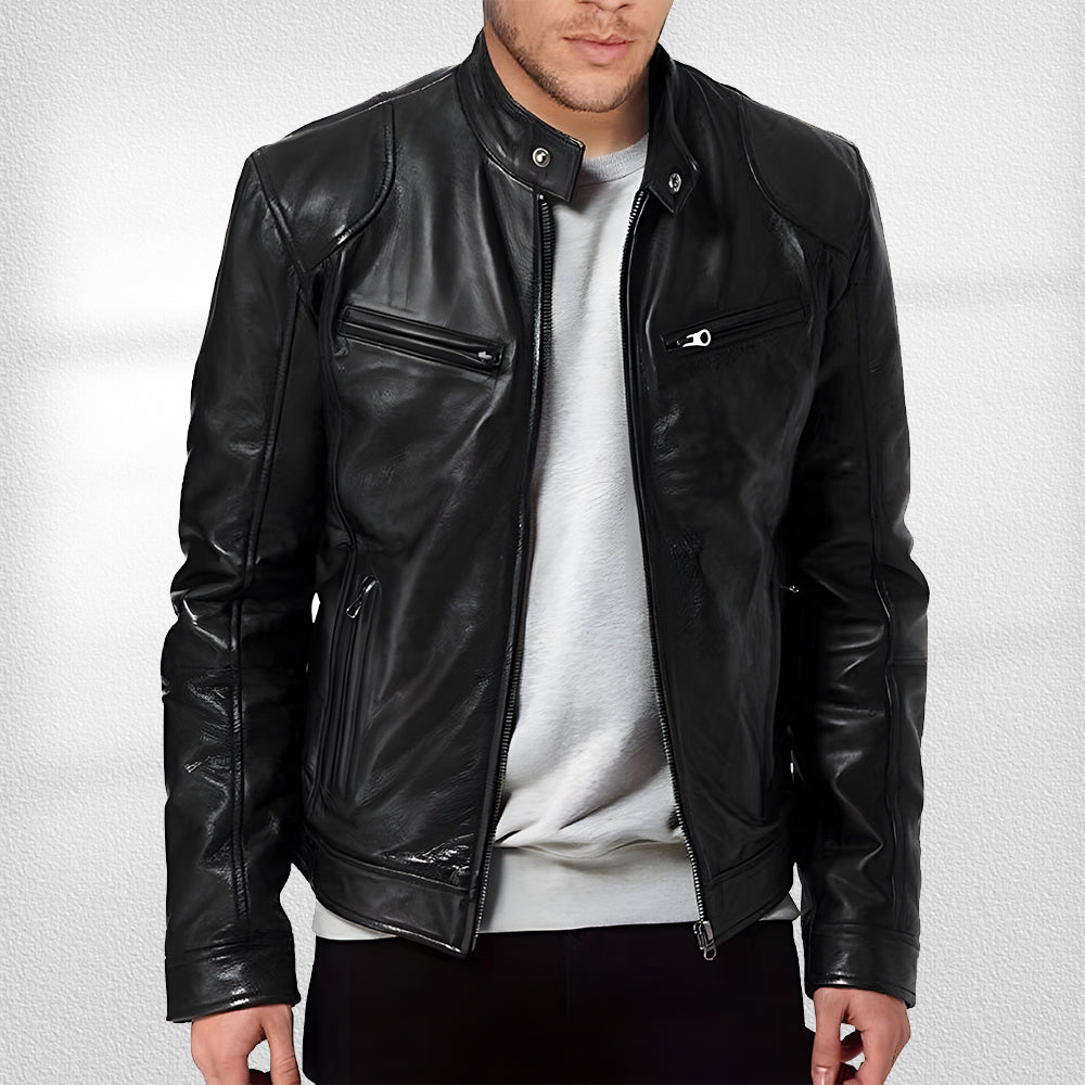 W&W Mode | Stehkragen, Trendige Lederjacke, Hübsche Motorrad-Lederjacke